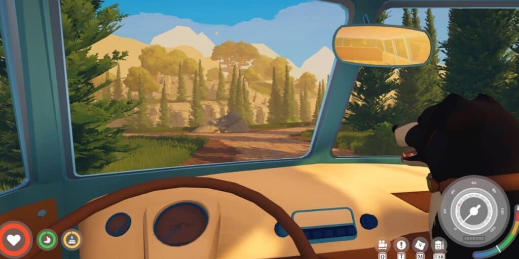 Auto in viaggio tra paesaggi naturali e boschi.